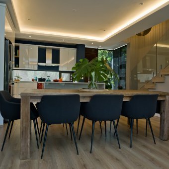 Beautiful laminate herringbone installation throughout a Home in Zimbali.